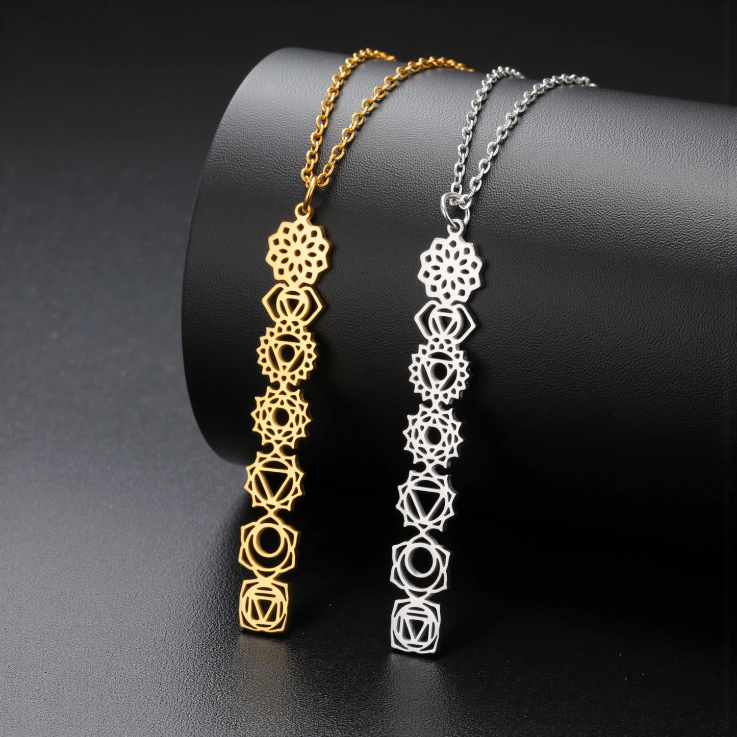 Meditation 7 Chakra Flower Necklaces for Women Stainless Steel