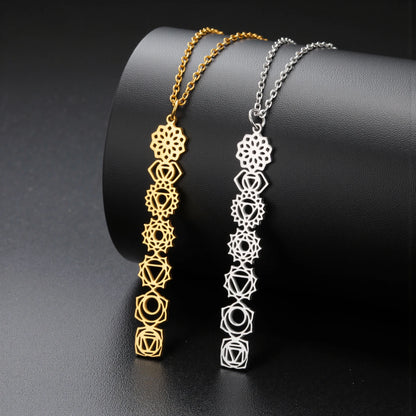 Meditation 7 Chakra Flower Necklaces for Women Stainless Steel