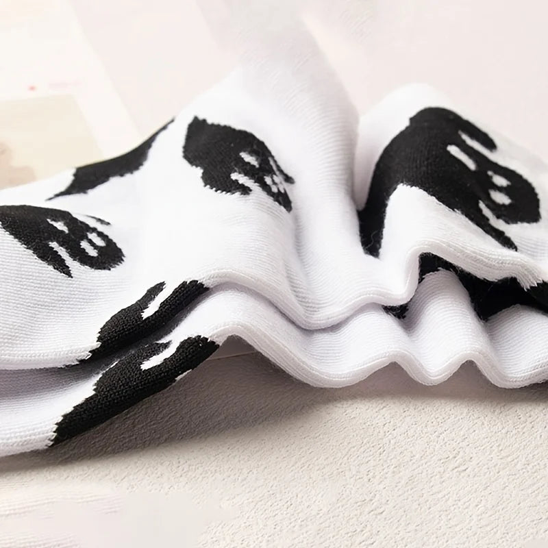 Black  White Halloween Mid-Calf Socks - Trendy Women's Socks