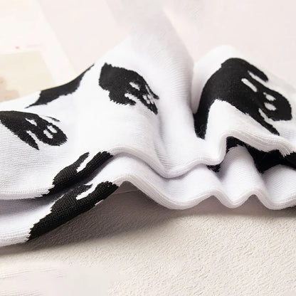 Black  White Halloween Mid-Calf Socks - Trendy Women's Socks