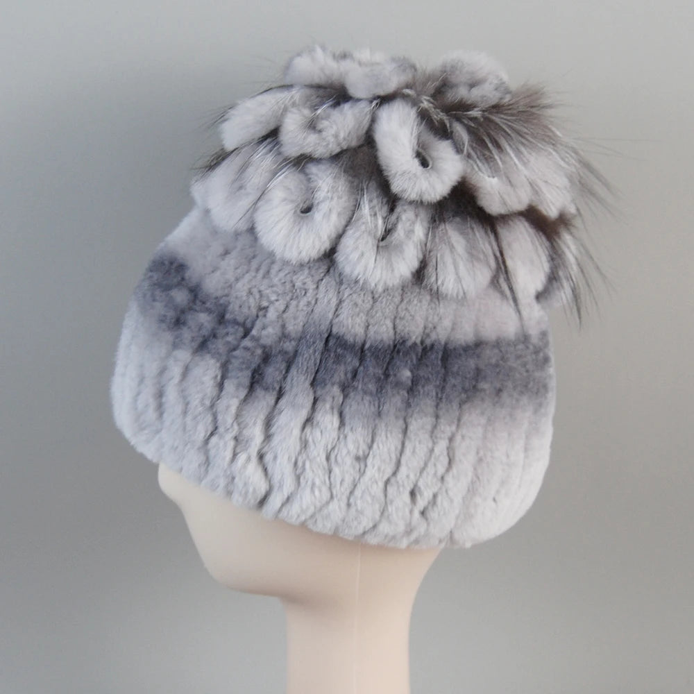 Fur Hats for Women Winter Real Rex Rabbit Hat Fox Fur Knit Female