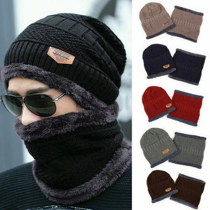 Winter Hat For Men Fleece Scarf Women Neck Leather Knitted