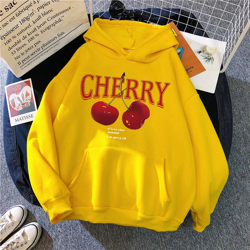 Cherry Love Long Sleeve Pocket Hoodies Funny Gothic Sweatshirt