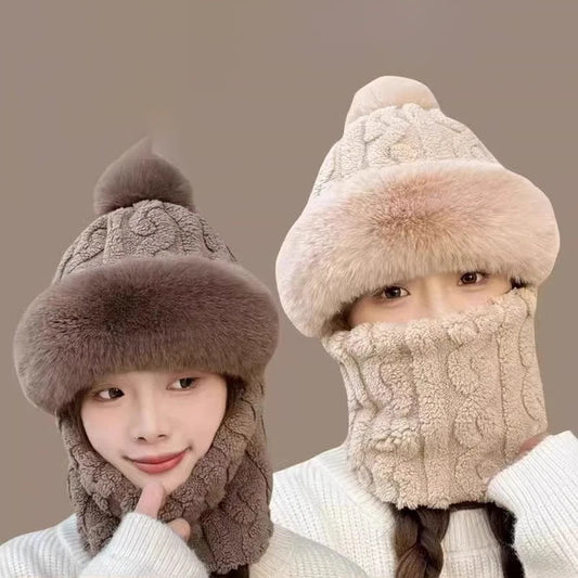 Winter Thermal Balaclava Hat with Integrated Scarf for Cycling