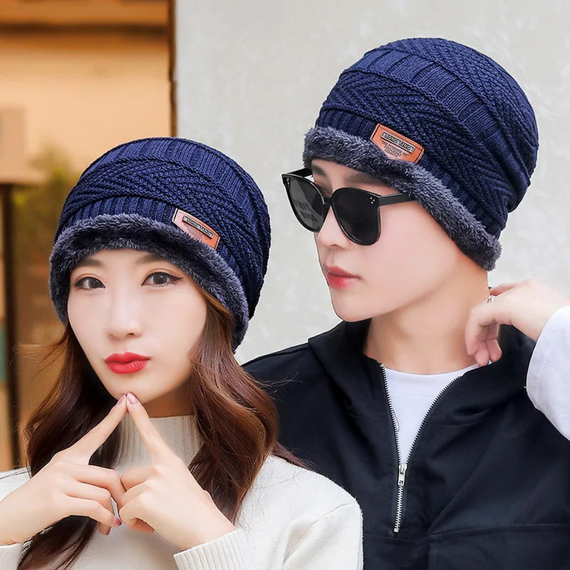 Winter Hat For Men Fleece Scarf Women Neck Leather Knitted