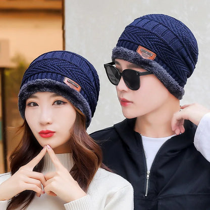 Winter Hat For Men Fleece Scarf Women Neck Leather Knitted
