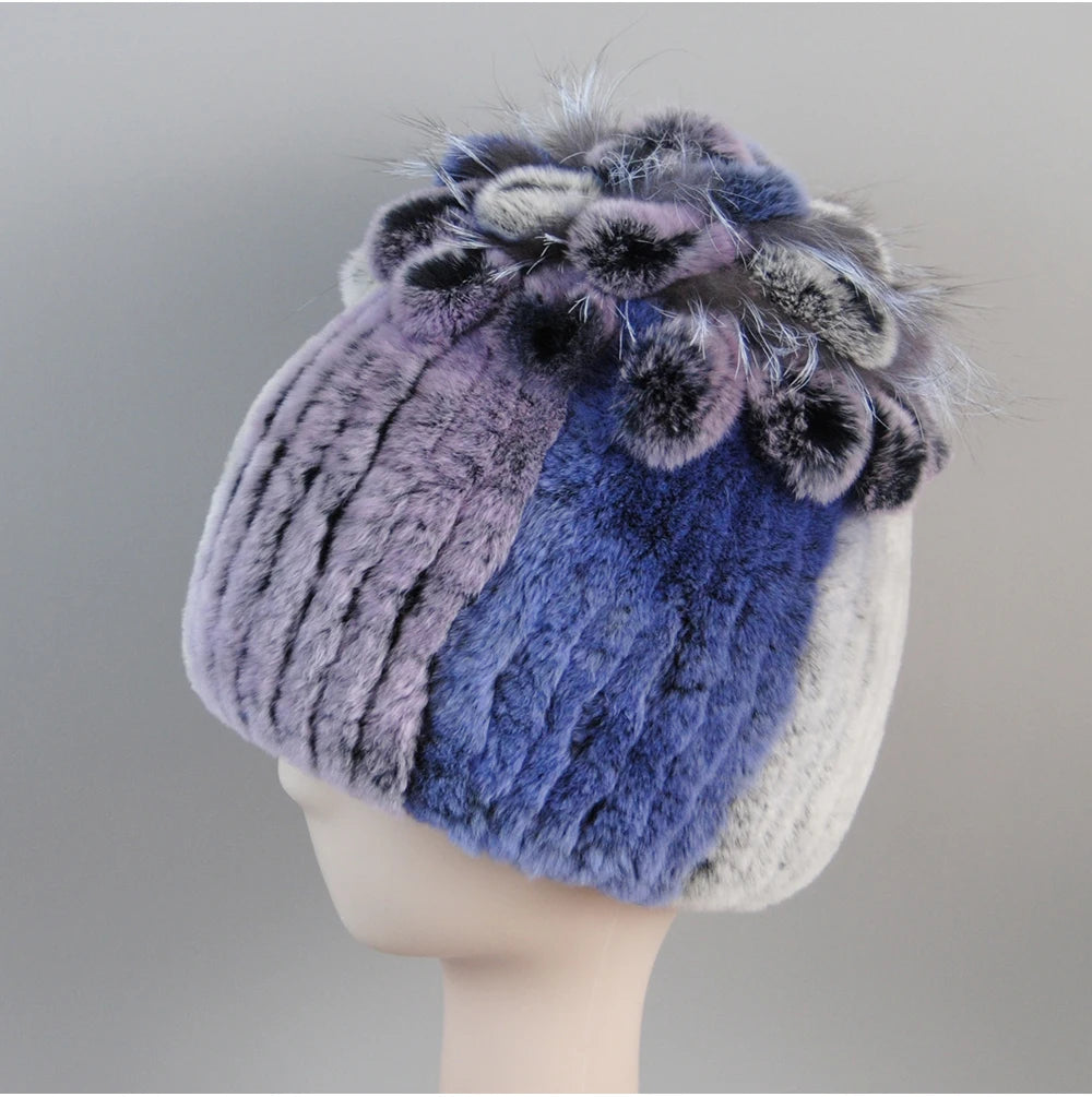 Fur Hats for Women Winter Real Rex Rabbit Hat Fox Fur Knit Female