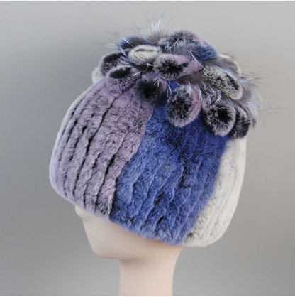 Fur Hats for Women Winter Real Rex Rabbit Hat Fox Fur Knit Female