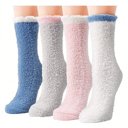 Women Winter Warm Fuzzy Socks Thick Thermal Solid Soft Fluffy