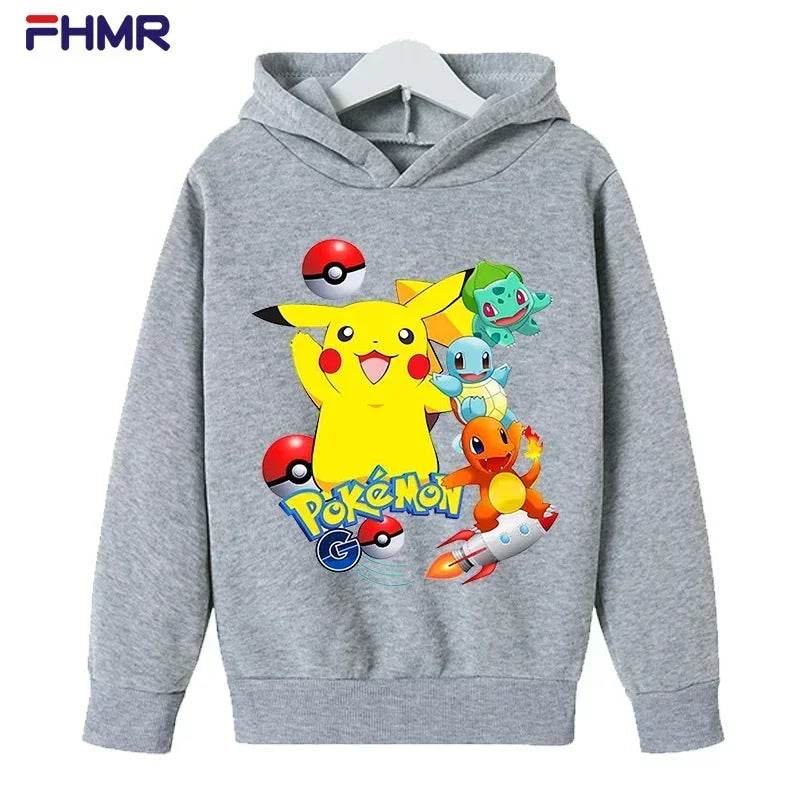 New Autumn 4-14 Years Kids Cotton Pokemon Hoodies Pikachu