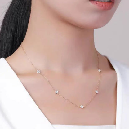 Gorgeous Four-leaf Flower Inlaid Zircon Chain Necklace for Women