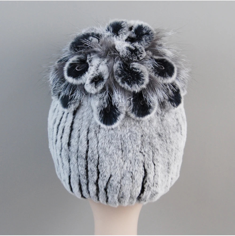 Fur Hats for Women Winter Real Rex Rabbit Hat Fox Fur Knit Female