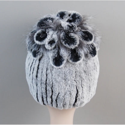 Fur Hats for Women Winter Real Rex Rabbit Hat Fox Fur Knit Female