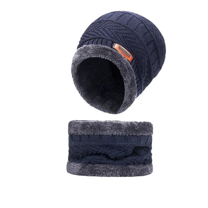 Winter Hat For Men Fleece Scarf Women Neck Leather Knitted