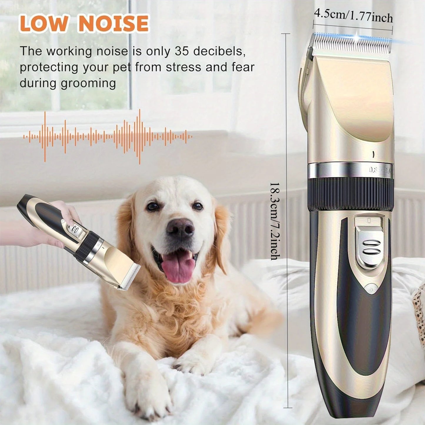 Professional Wireless Electric Pet Grooming Kit: Low-Noise Hair