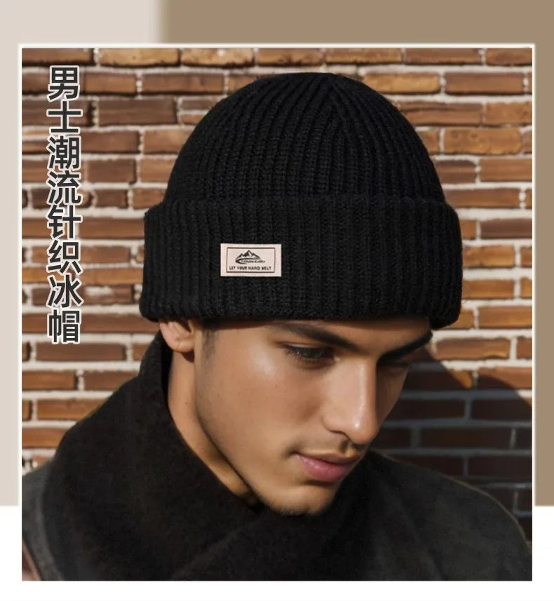 New Outdoor Women Men Winter Knitted Hat Plush Warm Peaked