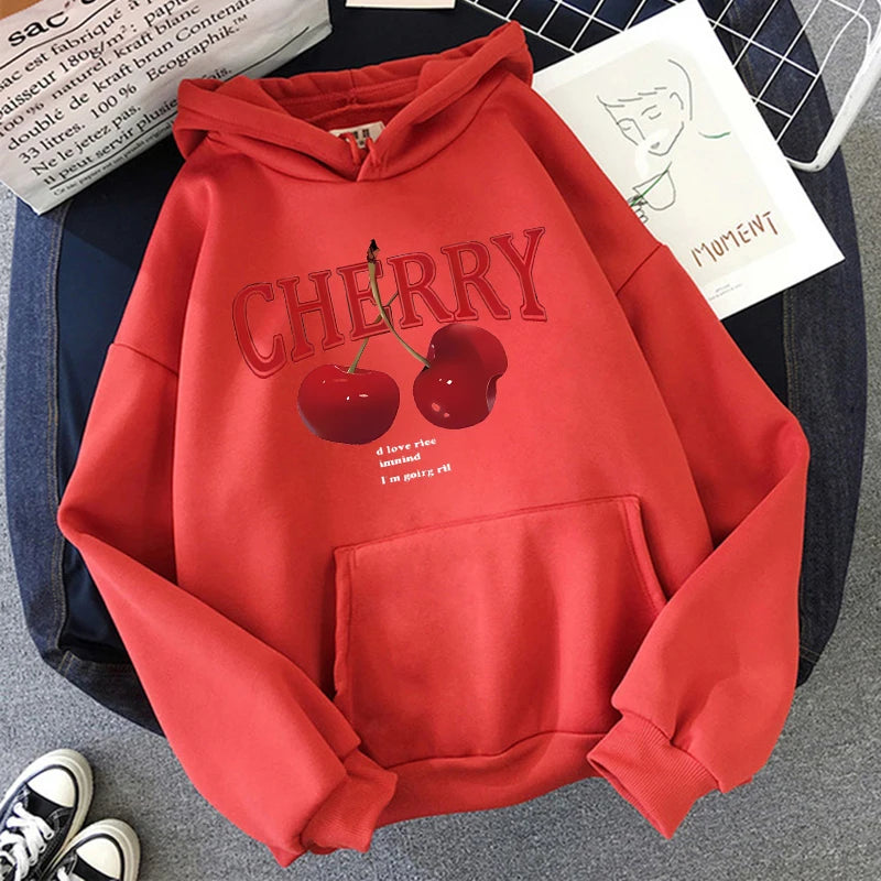 Cherry Love Long Sleeve Pocket Hoodies Funny Gothic Sweatshirt