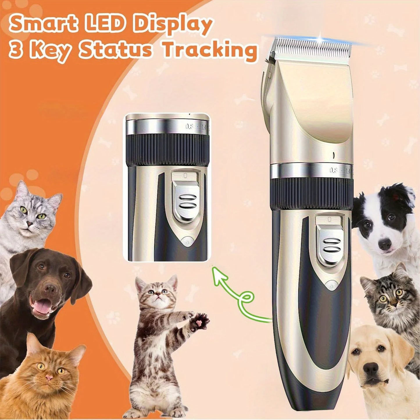 Professional Wireless Electric Pet Grooming Kit: Low-Noise Hair