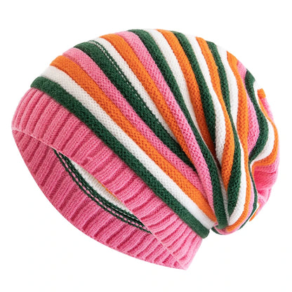 Winter Striped Knitted Beanie Hat – Warm &amp; Stylish Casual Cap