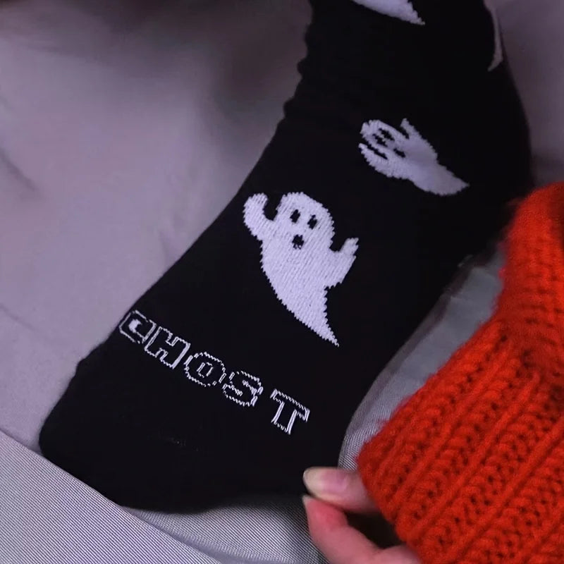 Black  White Halloween Mid-Calf Socks - Trendy Women's Socks