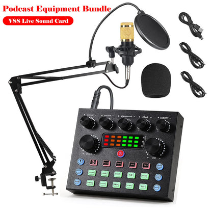 V8S Live Sound Card Podcast Equipment Bundle,with Microphone