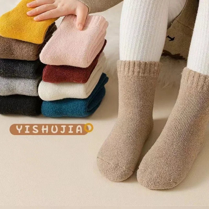 Winter 30% Wool Cashmere Warm Furry Kids Sock Chic Solid Color 🧦