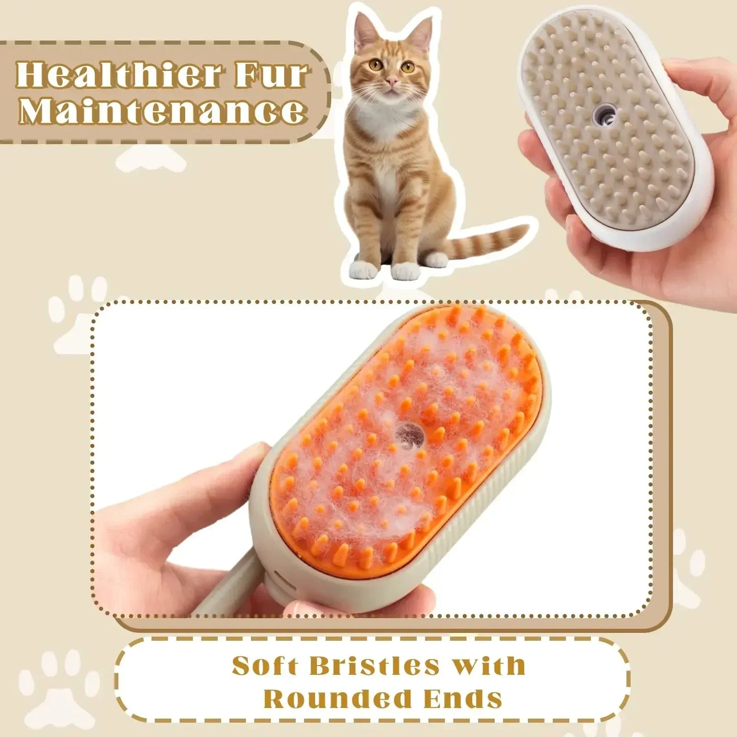 Steam Pet Brush 3-in-1 Massage Dog Steamy Brush Spray Beauty