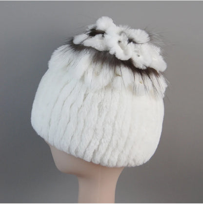 Fur Hats for Women Winter Real Rex Rabbit Hat Fox Fur Knit Female