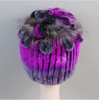 Fur Hats for Women Winter Real Rex Rabbit Hat Fox Fur Knit Female
