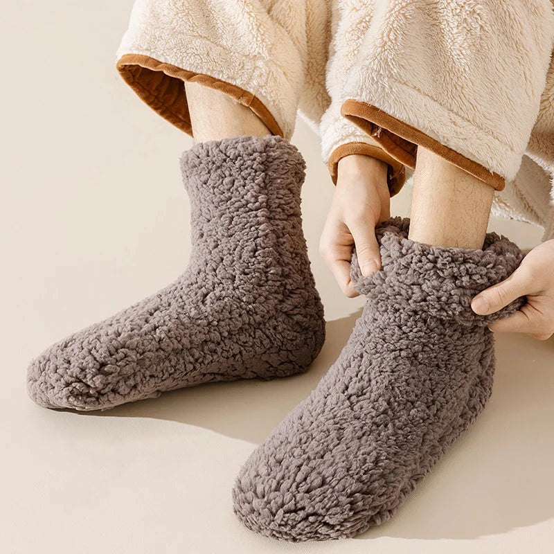 Men's Thickened Plush Floor Socks Solid Color Warm Comfortable