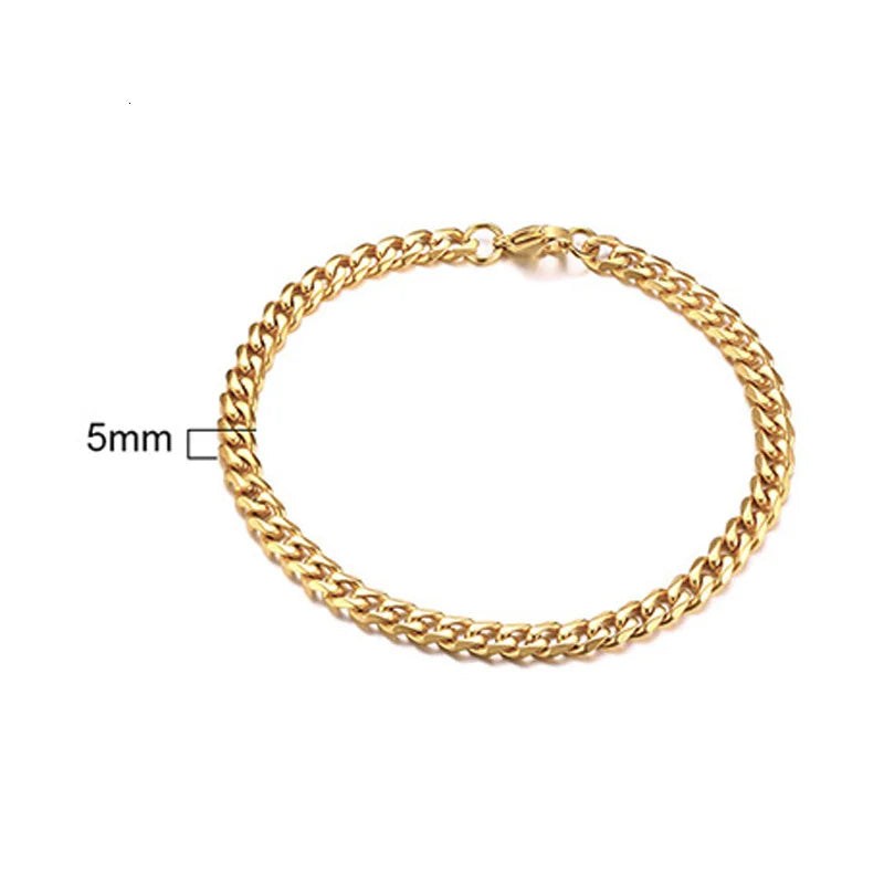 Stainless Steel Chain Bracelet Women, 3mm to 9mm Curb Cuban