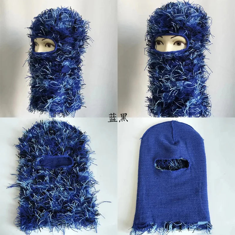 Full Face Cover Ski Mask Hat Balaclava Distressed Knitted Beanie