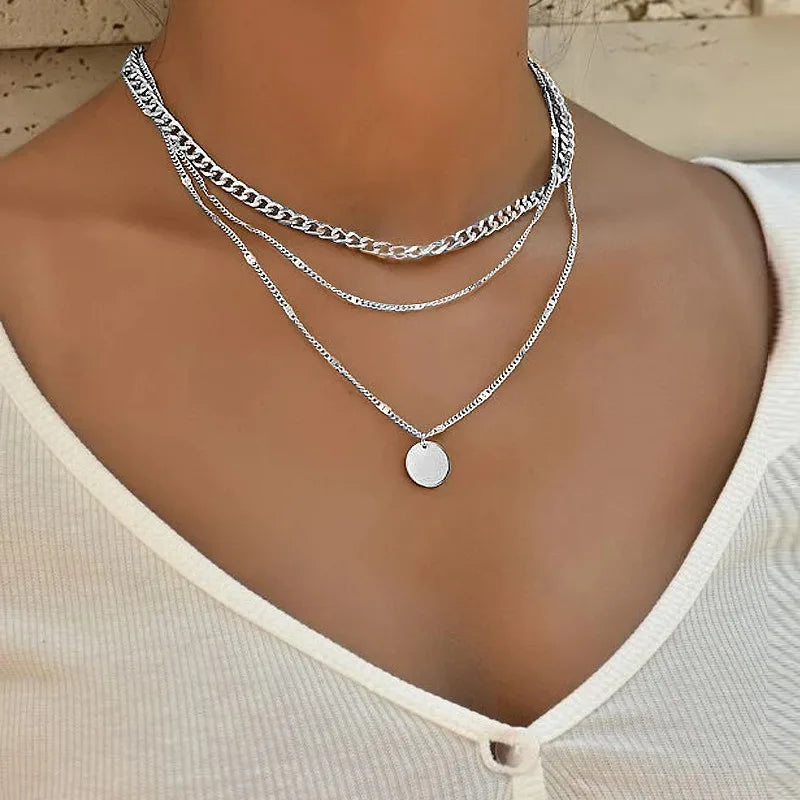 Multilayer Pendant Necklace on Neck Chain Women Crystal Zircon