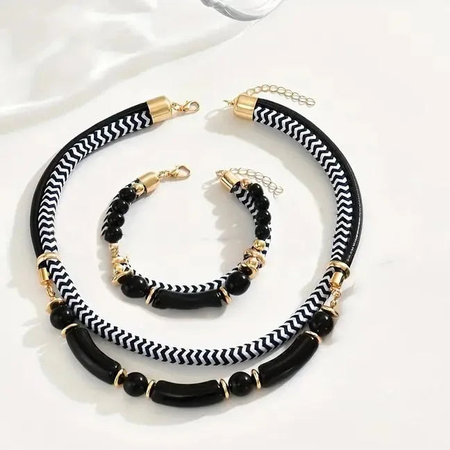 New Fashion Black and White Thick Double Line Metal Tube
