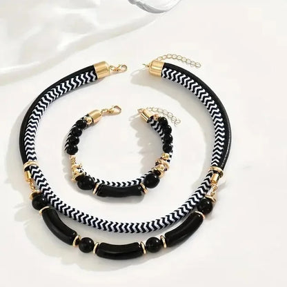 New Fashion Black and White Thick Double Line Metal Tube