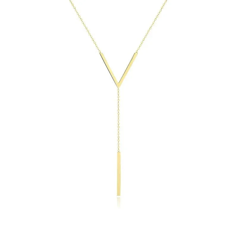Simple V-shaped Long Sexy Clavicle Necklace Gold Color Long