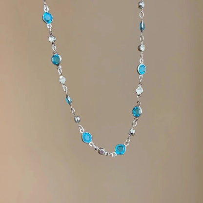 LATS Romantic Blue Crystal Butterfly Necklace for Women Girls Simple