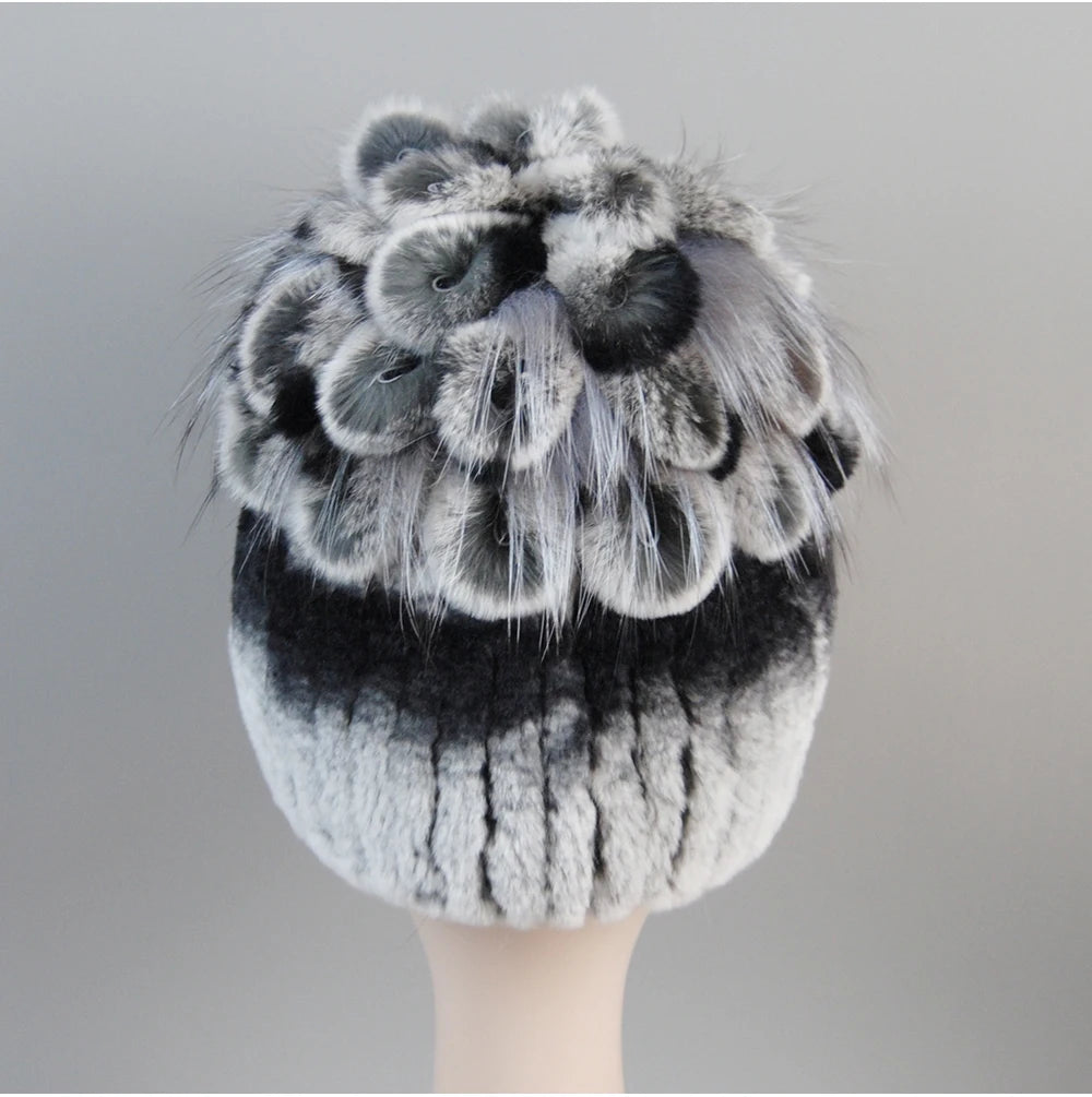 Fur Hats for Women Winter Real Rex Rabbit Hat Fox Fur Knit Female