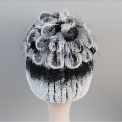 Fur Hats for Women Winter Real Rex Rabbit Hat Fox Fur Knit Female