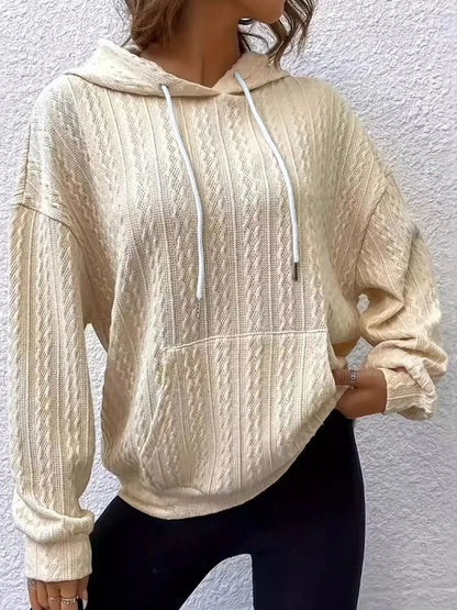 Women's knitted sweater hooded kangaroo pocket sweatshirt