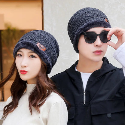 Winter Hat For Men Fleece Scarf Women Neck Leather Knitted