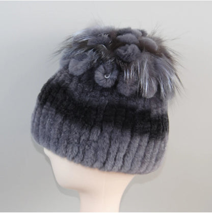 Fur Hats for Women Winter Real Rex Rabbit Hat Fox Fur Knit Female