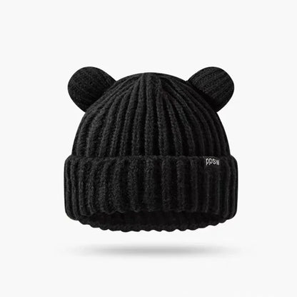 Cute Bear Ear Knitted Wool Hat Women Fashion Hooded Thick