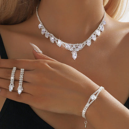 Fashion Micro inlaid Copper Zircon Petal Necklace Earrings Bracelet