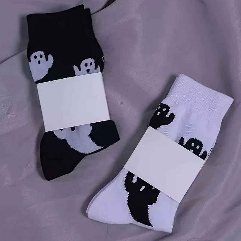 Black  White Halloween Mid-Calf Socks - Trendy Women's Socks