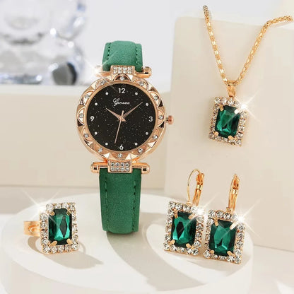Womens Watches 5Pcs Set Luxury Rhinestone Women Fashion