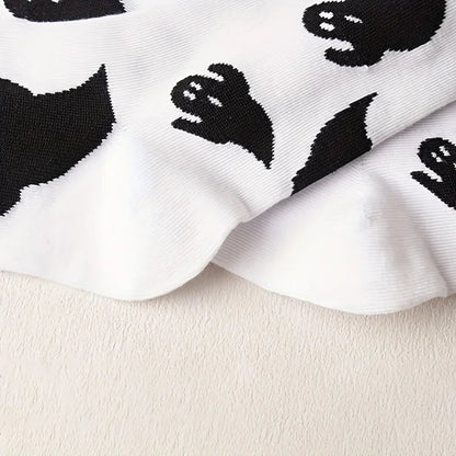 Black  White Halloween Mid-Calf Socks - Trendy Women's Socks