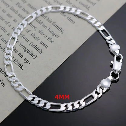 Silver-plated 4MM Chain Bracelet 18-24 Inches Man Figaro Necklace