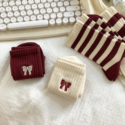 Women's Cherry Color Trendy Striped Autumn and Winter