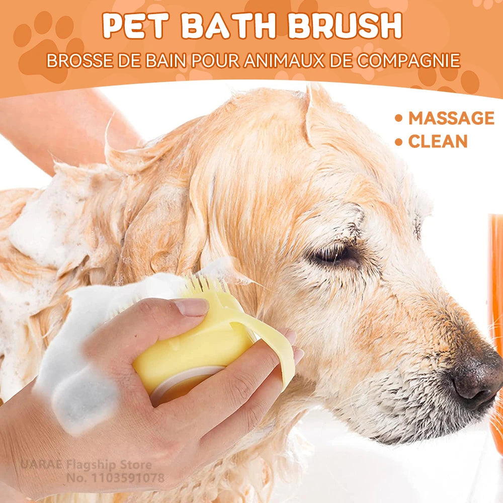 Dog Bathing Brush Pet Massage Brush Shampoo Dispenser